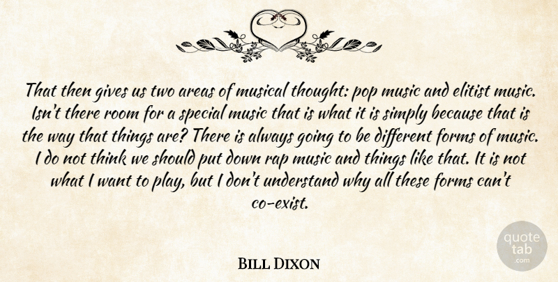 Bill Dixon Quote About Areas, Elitist, Forms, Gives, Musical: That Then Gives Us Two...