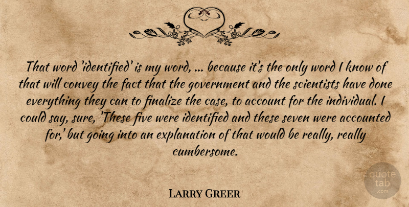 Larry Greer Quote About Account, Convey, Fact, Five, Government: That Word Identified Is My...