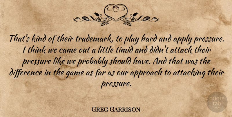Greg Garrison Quote About Apply, Approach, Attack, Attacking, Came: Thats Kind Of Their Trademark...