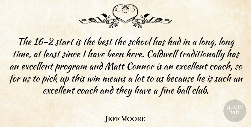Jeff Moore Quote About Ball, Best, Coach, Excellent, Fine: The 16 2 Start Is...