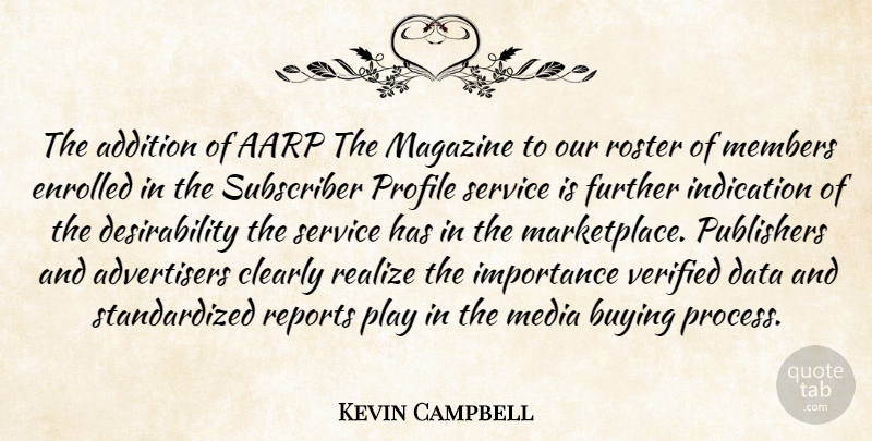 Kevin Campbell Quote About Addition, Buying, Clearly, Data, Further: The Addition Of Aarp The...