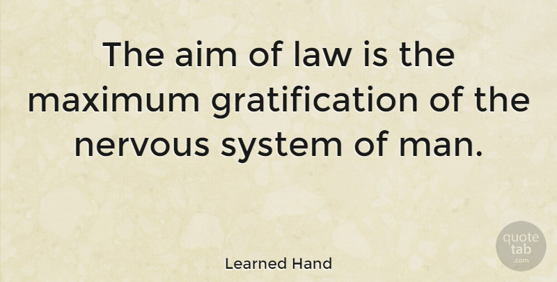 Learned Hand Quote About Men, Law, Nervous: The Aim Of Law Is...