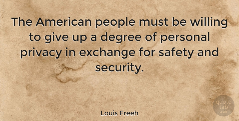 Louis Freeh Quote About Degree, Exchange, People, Personal, Willing: The American People Must Be...