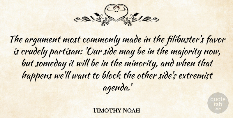 Timothy Noah Quote About Block, Commonly, Extremist, Favor, Majority: The Argument Most Commonly Made...