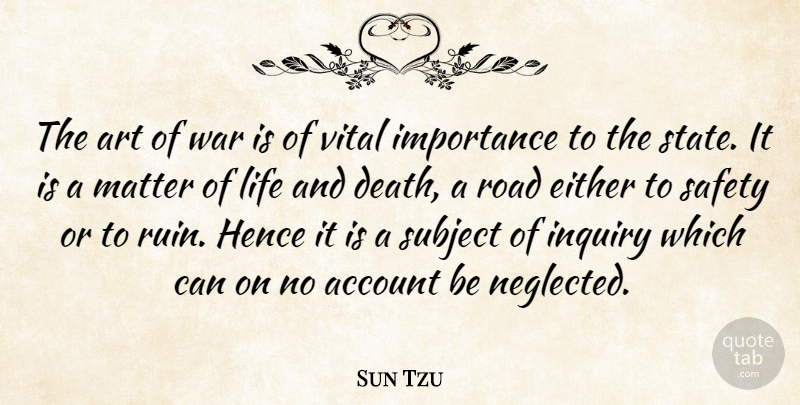 Sun Tzu Quote About Account, Art, Death, Either, Hence: The Art Of War Is...