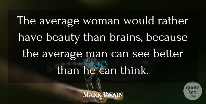Mark Twain Quote About Men, Thinking, Average: The Average Woman Would Rather...