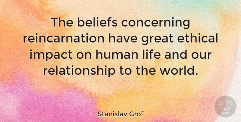 Stanislav Grof Quote About Impact, World, Belief: The Beliefs Concerning Reincarnation Have...