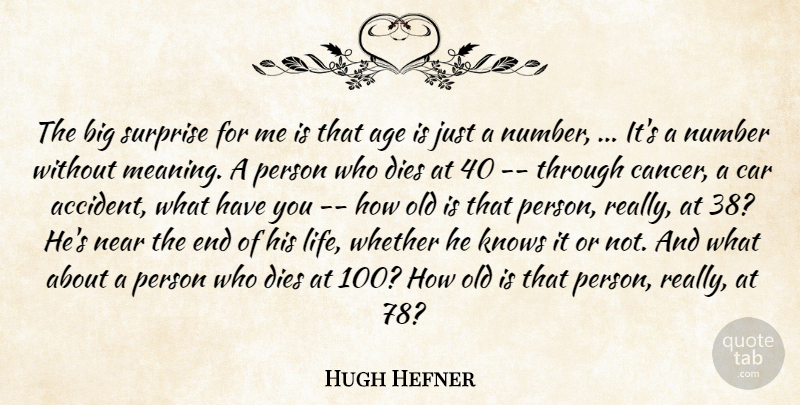 Hugh Hefner Quote About Age, Age And Aging, Car, Dies, Knows: The Big Surprise For Me...