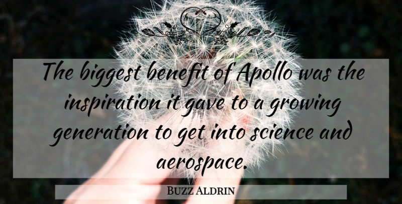 Buzz Aldrin Quote About Inspiration, Aerospace, Benefits: The Biggest Benefit Of Apollo...