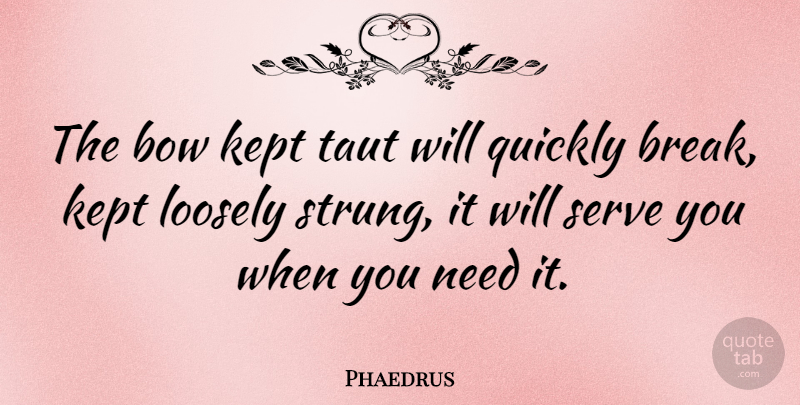 Phaedrus Quote About Kept, Quickly: The Bow Kept Taut Will...