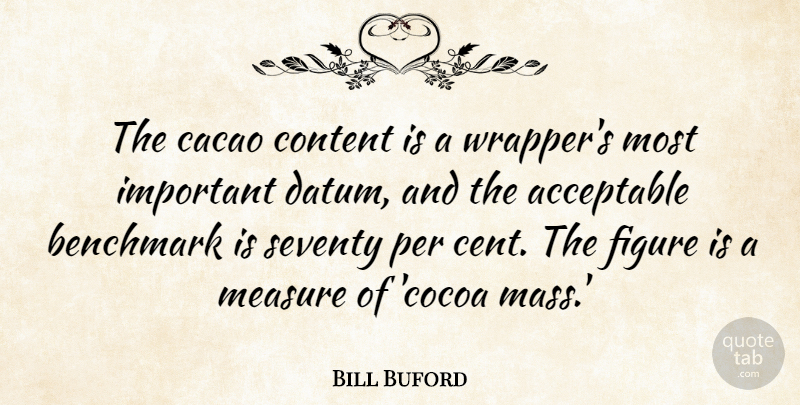 Bill Buford Quote About Acceptable, Benchmark, Figure, Per: The Cacao Content Is A...