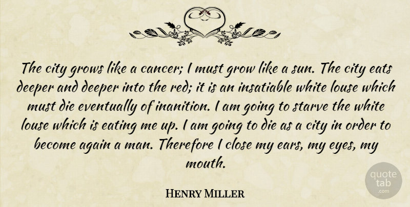 Henry Miller Quote About Cancer, Eye, Men: The City Grows Like A...