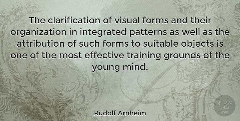 Rudolf Arnheim Quote About Education, Organization, Training: The Clarification Of Visual Forms...