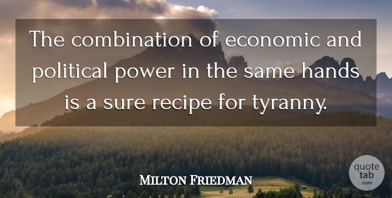 Milton Friedman Quote About Hands, Political, Democracy: The Combination Of Economic And...