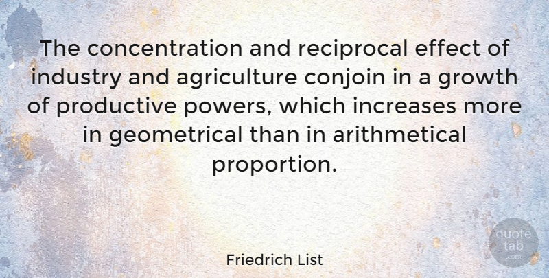 Friedrich List Quote About Agriculture, Growth, Proportion: The Concentration And Reciprocal Effect...