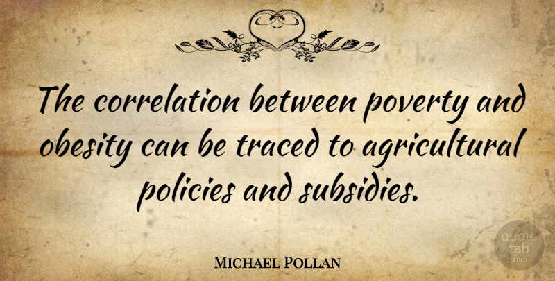Michael Pollan Quote About Subsidies, Poverty, Environment: The Correlation Between Poverty And...
