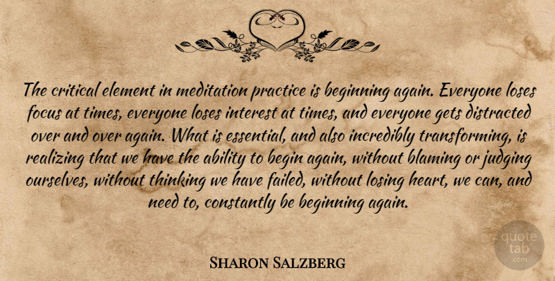 Sharon Salzberg Quote About Yoga, Heart, Thinking: The Critical Element In Meditation...