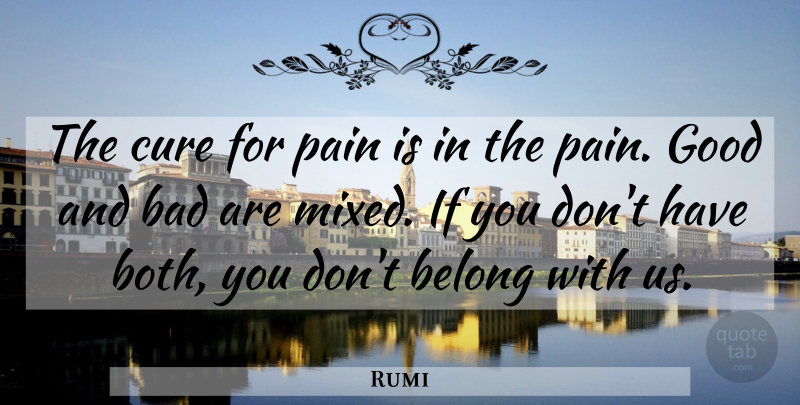 Rumi Quote About Pain, Cures, Good And Bad: The Cure For Pain Is...