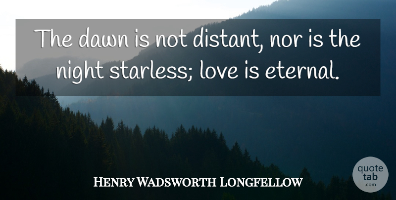 Henry Wadsworth Longfellow Quote About Love, Night, Dawn: The Dawn Is Not Distant...