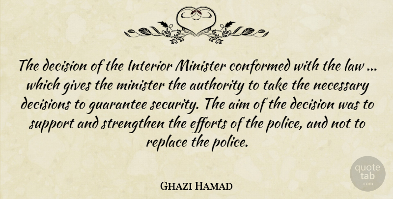 Ghazi Hamad Quote About Aim, Authority, Decision, Decisions, Efforts: The Decision Of The Interior...