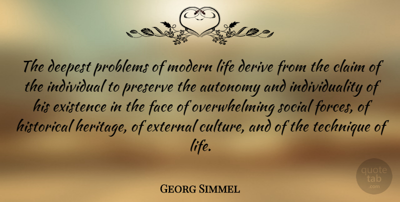 Georg Simmel Quote About Being Yourself, Inspire, Historical: The Deepest Problems Of Modern...