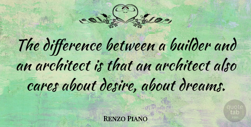 Renzo Piano Quote About Architect, Builder, Cares, Dreams: The Difference Between A Builder...