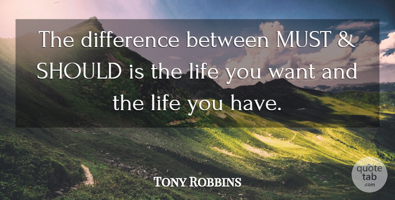 Tony Robbins Quote About Differences, Want, Should: The Difference Between Must And...