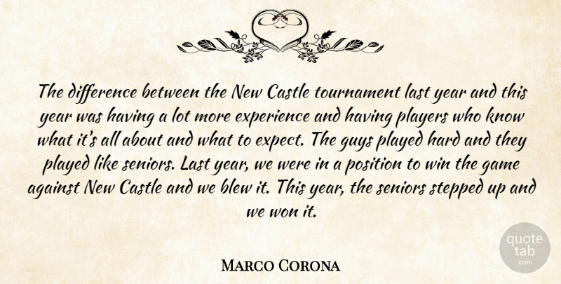 Marco Corona Quote About Against, Blew, Castle, Difference, Experience: The Difference Between The New...