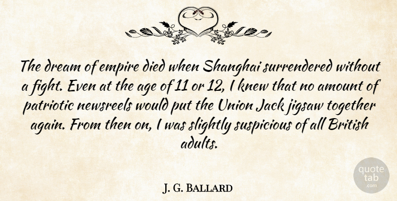J. G. Ballard Quote About Age, Amount, British, Died, Dream: The Dream Of Empire Died...
