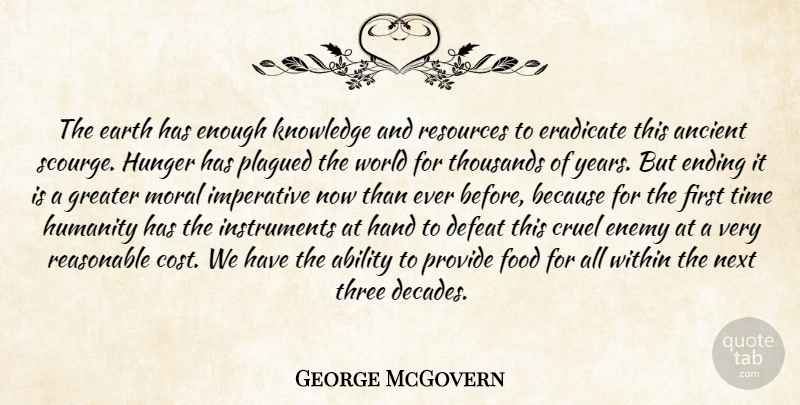 George McGovern Quote About Hands, Years, Humanity: The Earth Has Enough Knowledge...