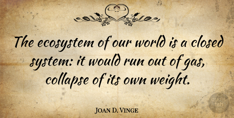 Joan D. Vinge Quote About Running, Ecosystems, Our World: The Ecosystem Of Our World...