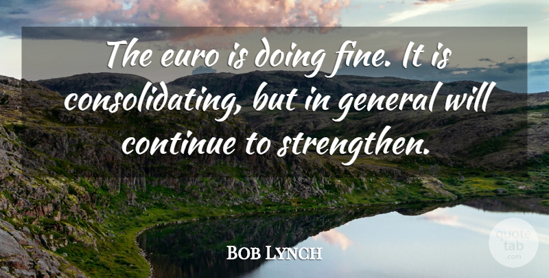 Bob Lynch Quote About Continue, Euro, General: The Euro Is Doing Fine...