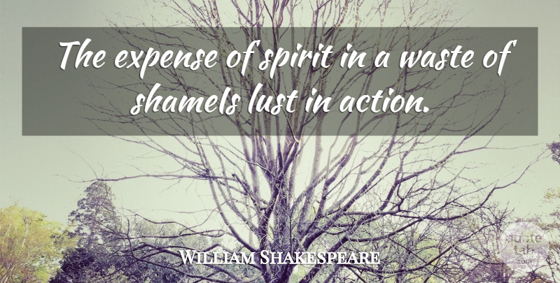 William Shakespeare Quote About Action, Expense, Lust, Spirit, Waste: The Expense Of Spirit In...