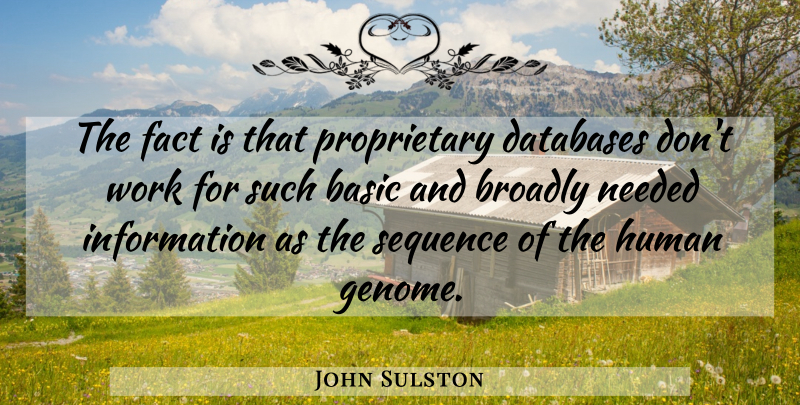 John Sulston Quote About Basic, Human, Information, Sequence, Work: The Fact Is That Proprietary...