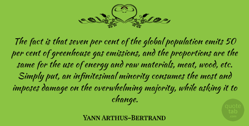 Yann Arthus-Bertrand Quote About Majority, Population, Raw Materials: The Fact Is That Seven...