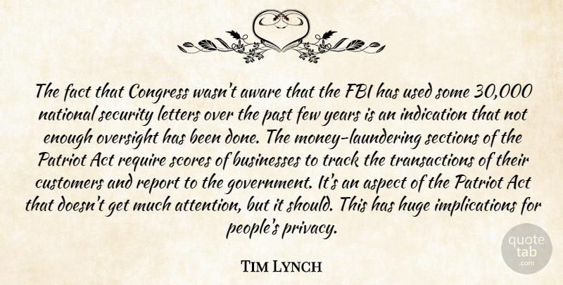 Tim Lynch Quote About Aspect, Aware, Businesses, Congress, Customers: The Fact That Congress Wasnt...