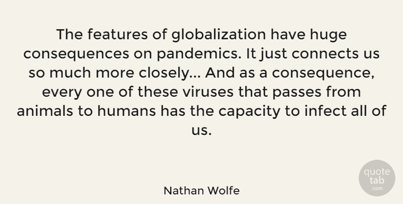 Nathan Wolfe Quote About Animal, Viruses, Pandemics: The Features Of Globalization Have...