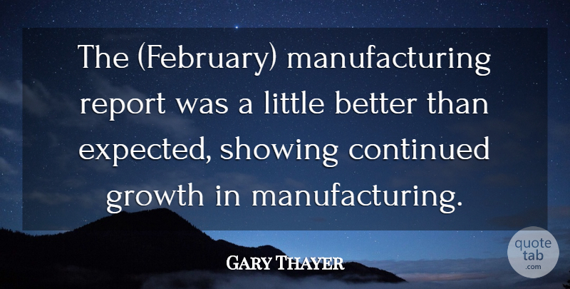 Gary Thayer Quote About Continued, Growth, Report, Showing: The February Manufacturing Report Was...
