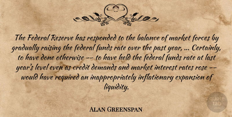 Alan Greenspan Quote About Balance, Credit, Demands, Expansion, Federal: The Federal Reserve Has Responded...