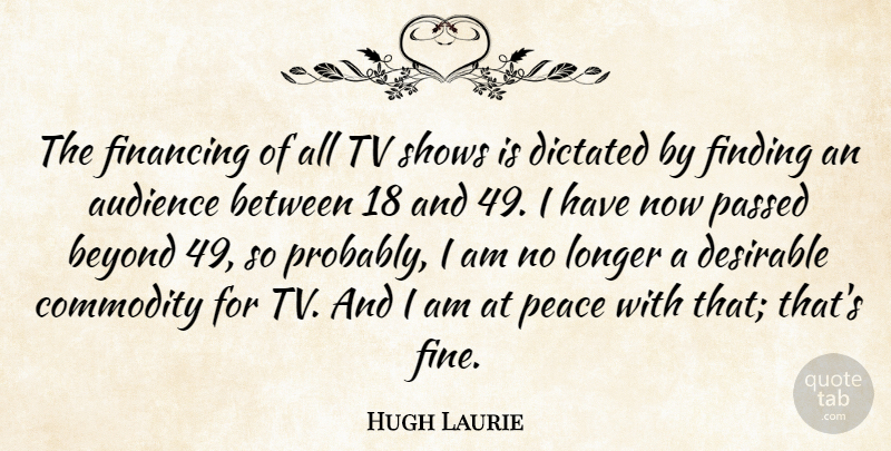 Hugh Laurie Quote About Commodity, Desirable, Dictated, Financing, Finding: The Financing Of All Tv...