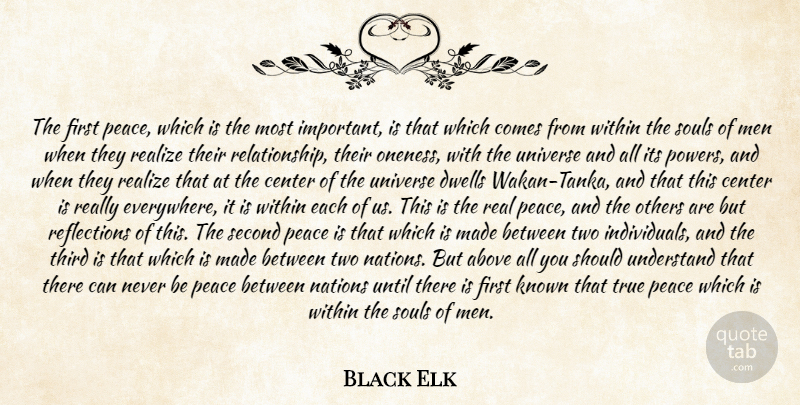 Black Elk Quote About Above, Center, Dwells, Known, Men: The First Peace Which Is...