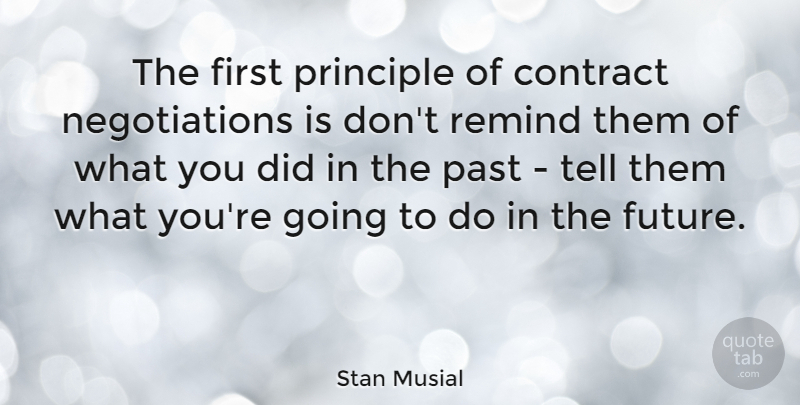 Stan Musial Quote About Past, Firsts, Principles: The First Principle Of Contract...