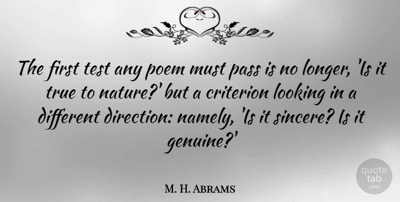 M. H. Abrams Quote About Criterion, Looking, Nature, Pass, Poem: The First Test Any Poem...