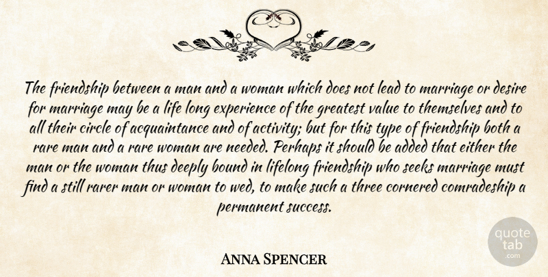 Anna Garlin Spencer Quote About Friendship, Men, Circles: The Friendship Between A Man...