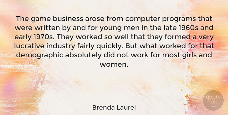 Brenda Laurel Quote About Absolutely, Business, Computer, Early, Fairly: The Game Business Arose From...