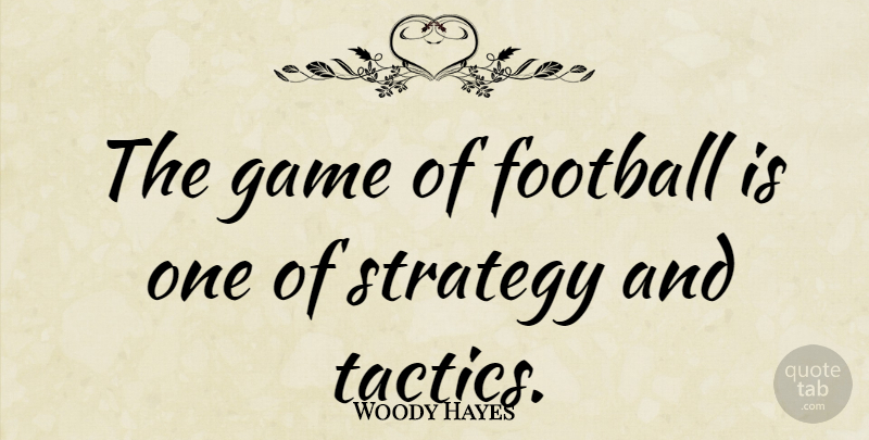 Woody Hayes Quote About Football, Games, Tactics And Strategy: The Game Of Football Is...