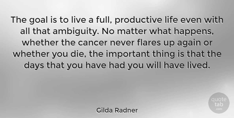 Gilda Radner Quote About Inspirational, Encouraging, Cancer: The Goal Is To Live...