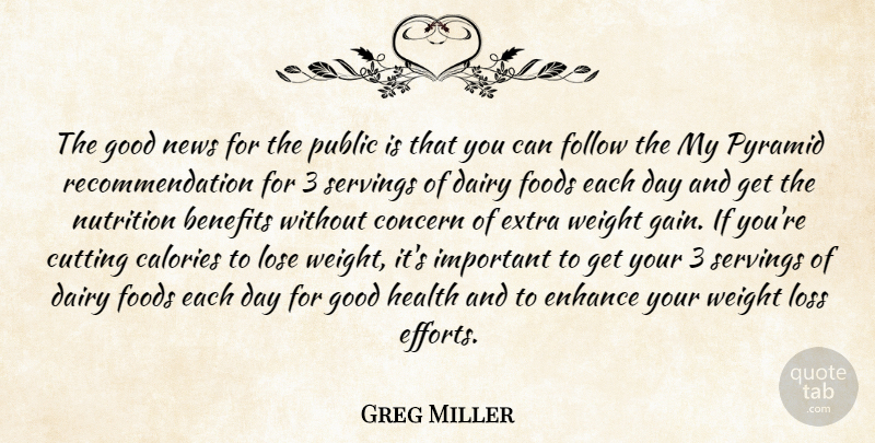 Greg Miller Quote About Benefits, Calories, Concern, Cutting, Dairy: The Good News For The...