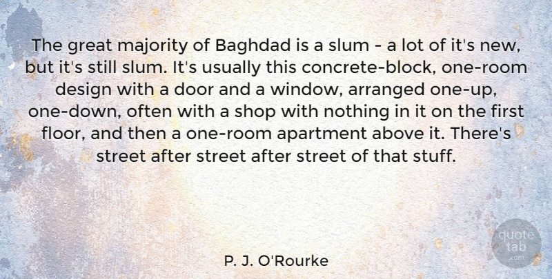 P. J. O'Rourke Quote About Above, Apartment, Arranged, Baghdad, Design: The Great Majority Of Baghdad...