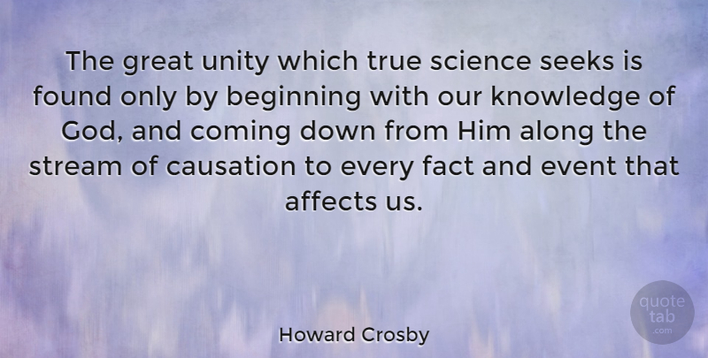 Howard Crosby Quote About Affects, Along, Beginning, Causation, Coming: The Great Unity Which True...